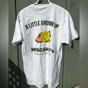 🐝 MENS MEDIUM COTTON WHITE T-SHIRT MERCHANTS HARD LEMONADE PEACH TEA LOGO NWOT